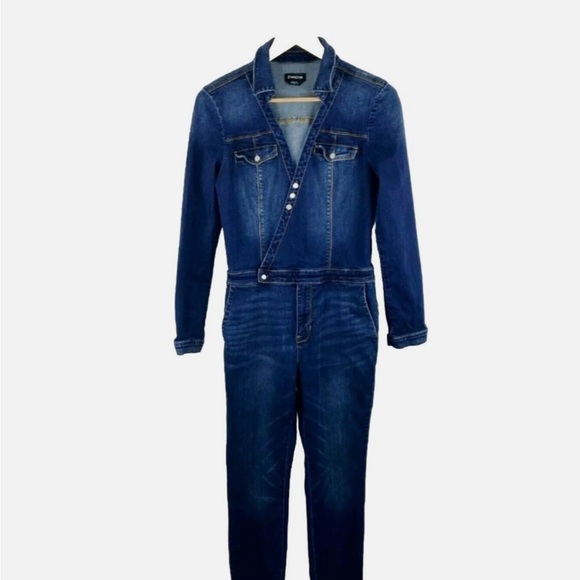 BEBE Denim Chambray Utility Surplice Onepiece Jumpsuit size 4 - Picture 6 of 11